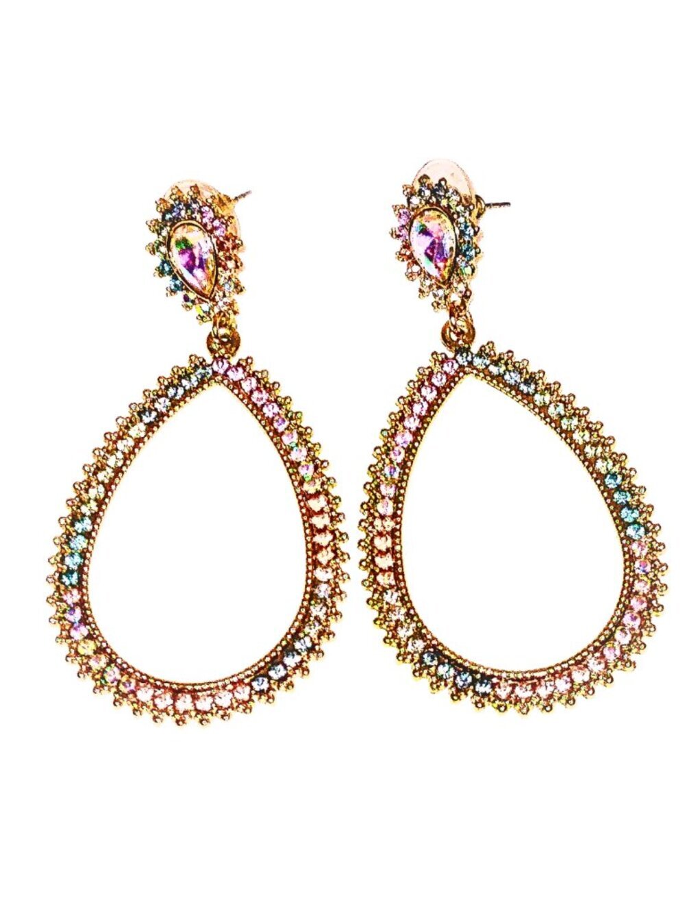 WOMEN'S CRYSTAL IRIDESCENT TEARDROP DANGLE EARRINGS